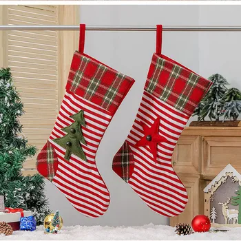 Рождественские чулки, подвесные украшения, чулки в красную клетку в полоску на Рождество, украшения для дома, принадлежности для вечеринок и подарки