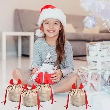 10 шт. рождественских тканевых подарочных пакетов Санта-Клаус, рождественские сумки на шнурке, многоразовые бархатные подарочные пакеты для подарков, конфет и закусок