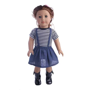 Модный комплект одежды для кукол в темно-синюю полоску для 18-дюймовой американской куклы, платье в полоску, наряды для кукол длиной 43 см, аксессуары для кукол, игрушки 1/4 дюйма