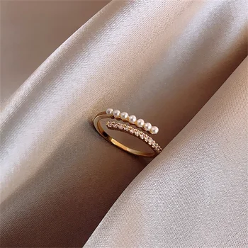 Модное открытое регулируемое кольцо с имитацией жемчуга, модное женское кольцо с акриловым кристаллом, простые ювелирные аксессуары, прямая доставка