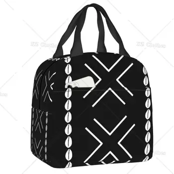 Африканская грязевая ткань, Боголанский дизайн, Изолированные сумки для ланча в племенном геометрическом стиле, Портативный ланч-бокс-холодильник для мужчин и женщин, поездка на пикник