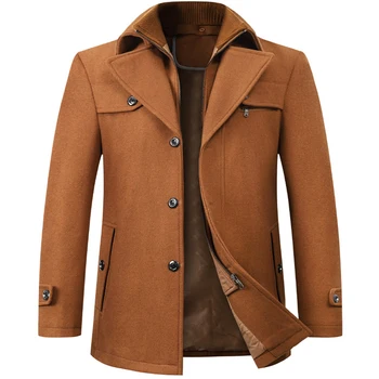 Новая модная зимняя шерстяная куртка, мужской толстый тренч с двойным воротником, мужские шерстяные смеси, деловые повседневные шерстяные пальто