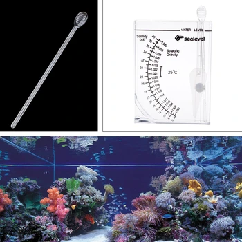 Морской ареометр, аквариум с рифовыми рыбками, тест на соленость и удельный вес воды в аквариуме