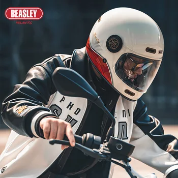 Ретро мотоциклетный шлем Beasley из стекловолокна унисекс мотоциклетный полный шлем Зимний шлем для мотокросса из углеродного волокна