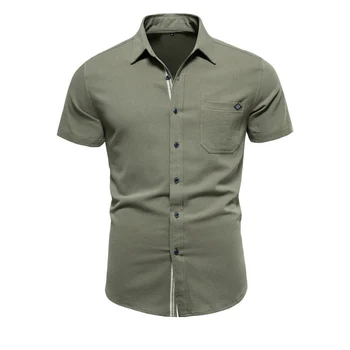 Новейшие Мужские Рубашки С Коротким Рукавом, Однотонные Социальные Рубашки из 100% Хлопка для Мужчин, Летние Дизайнерские Рубашки с Одним Карманом, Мужские