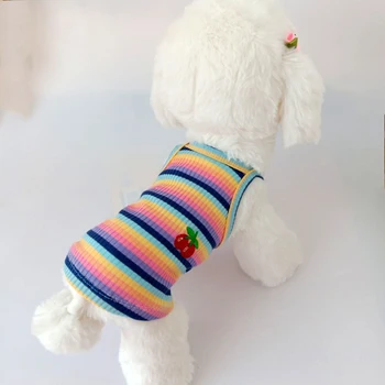 Новый весенне-осенний цветной полосатый жилет, одежда для собак, одежда для кошек, костюм Йорка, маленький щенок, девочка-такса, комбинезон для собак