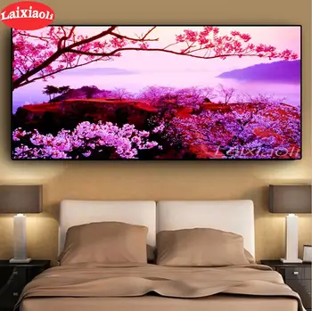 Большая алмазная картина своими руками пейзаж с розовым деревом, полная квадратная круглая дрель, 5d алмазная вышивка, мозаика, романтическое искусство, вишневые цветы