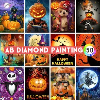 AB DIY Diamond Painting Хэллоуин Тыква Набор для вышивки крестом Мозаичная Алмазная вышивка Черный Кот Полное украшение для дома