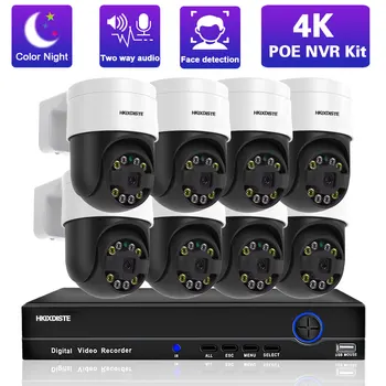 Система Камеры безопасности 4K Face Detection POE PTZ Наружное Двустороннее Аудио CCTV IP Камера Комплект Видеонаблюдения 8MP 8CH POE NVR Kit