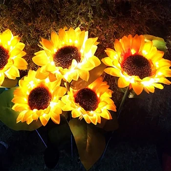 Светодиодный Солнечный светильник в виде цветка Подсолнуха, Наружный Водонепроницаемый Светильник для украшения сада, газона