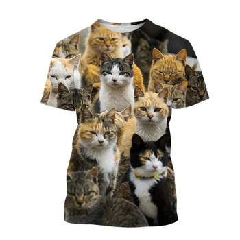 Летние Модные Повседневные футболки с изображением забавного кота Для мужчин унисекс, трендовые футболки с животным рисунком и индивидуальным принтом с круглым вырезом, топы