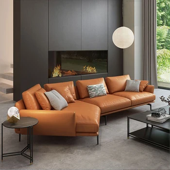 Минималистский кожаный диван современная минималистская мебель для гостиной Nordic net red ins wind Итальянский угловой кожаный диван