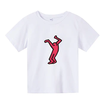 Футболка Kkeith Hharing с мультяшным графическим принтом, Кавайная футболка для мальчиков и девочек, Повседневная Мягкая Футболка с круглым вырезом и коротким рукавом, Хлопок
