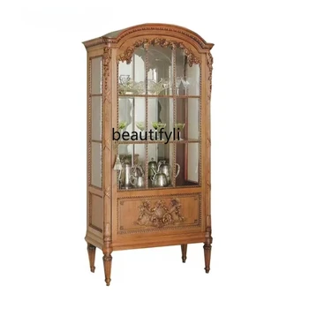 Французская витрина Антикварная мебель 16 Американский Резной стеклянный винный шкаф Буфет Шкаф