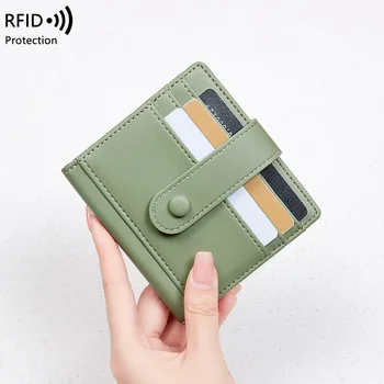 RFID женский кошелек PU сплошной цвет пряжка сумка для кредитных карт маленький легкий короткий кошелек оптом