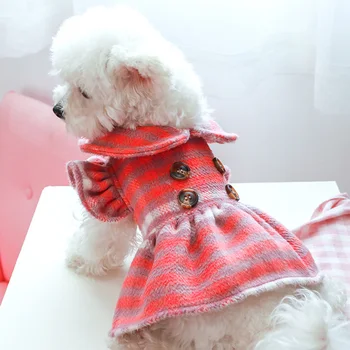 Осеннее платье для собак, элегантный дизайн, ветрозащитная повседневная зимняя теплая одежда для маленьких собак, праздничный костюм щенка