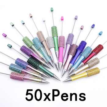 50шт Шариковая ручка с бриллиантами, ручка из бисера своими руками, пластиковые канцелярские принадлежности для школьного офиса