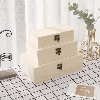 Деревянный ящик для хранения в стиле ретро из простого дерева с крышкой, Многофункциональные коробки на петлях, Подарочная упаковка, шкатулка для ювелирных изделий, шкатулка для домашнего хранения, инструмент