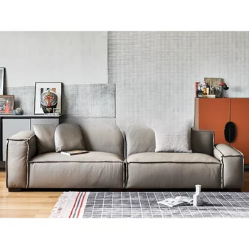 Кожаный диван/Итальянский минимализм /Новый дизайн/Кожаный диван для гостиной на троих человек/FN