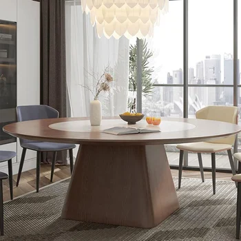 Круглый обеденный стол со стульями Большая вилла с поворотным столом Простая деревянная мебель БОЛЬШОЙ обеденный стол из массива дерева Мебель для дома
