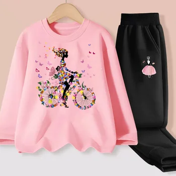 Одежда с длинными рукавами для девочек Aimi Lakana, Велосипедная футболка с бабочкой, Детские весенние топы, Брюки, Одежда с героями мультфильмов, комплекты из 2 предметов