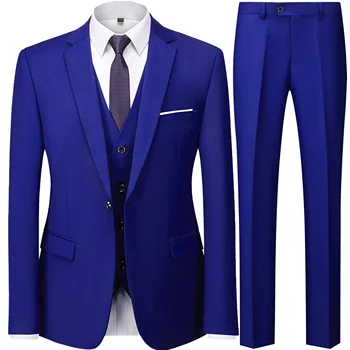Модный мужской повседневный деловой костюм 2024 года, комплект из 3 предметов/Мужские блейзеры на двух пуговицах, Брюки, жилет