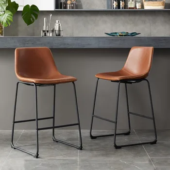 Обеденные стулья, стулья для кухни и столовой, барные стулья с подушками из искусственной кожи и металлическими ножками, барные стулья высотой со стойку