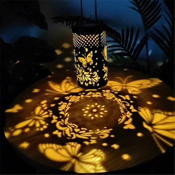 Ретро Солнечный фонарь, садовая водонепроницаемая люстра, проекционная лампа с полой бабочкой (с заземляющей вилкой)