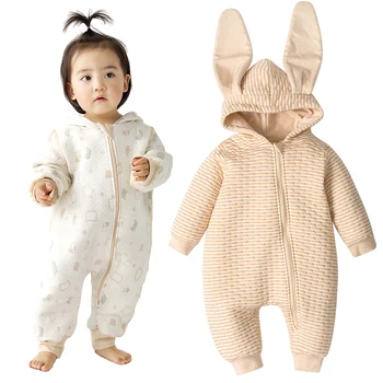 Комбинезон с кроликом Для новорожденных, уютный комбинезон, Серые комбинезоны с кроликом, Пасхальная одежда для мальчиков и девочек из хлопка с капюшоном для младенцев от 3 до 24 месяцев