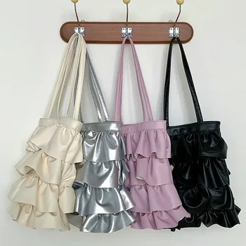 Универсальная женская сумка большой емкости, новая милая модная сумка подмышками, маленькие сумки-ведра с рюшами по краям