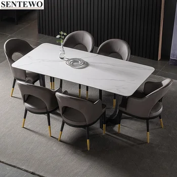 Обеденный стол из итальянского мрамора SENTEWO, 8 обеденных стульев, каркас из углеродистой стали, обеденный стол, Набор стульев, мебель для кухни Meubles