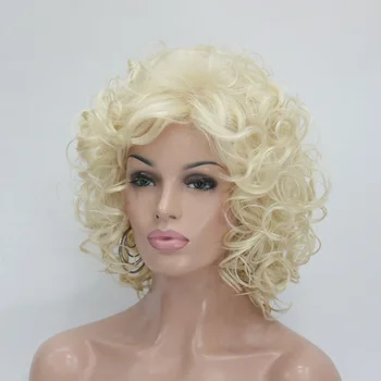 Модный парик из синтетических волос длиной 40 см для женщин с белокурыми вьющимися волосами для косплея