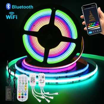 12V 24V WS2811 RGB COB LED Strip Light Wifi Bluetooth-совместимый Комплект Питания с Дистанционным управлением 720 светодиодов Flex Tape Dimmable Decoration