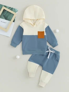 Комплект из 2 предметов для маленьких мальчиков, толстовка с капюшоном и штаны на завязках - Идеально подходит для осени и зимы