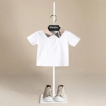 Летняя детская рубашка, хлопковая рубашка с короткими рукавами для маленьких мальчиков и девочек, однотонная рубашка-поло для детей от 1 до 7 лет, форменные рубашки для детей