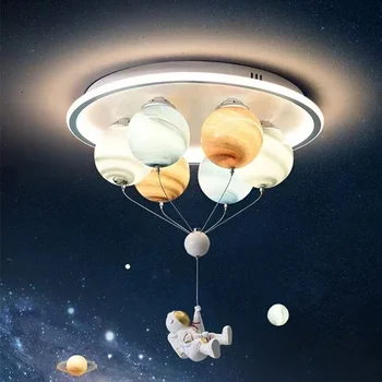 Современный потолочный светильник Astronaut Led с креативным дизайном Планеты и Летающего космического корабля для декора детской комнаты