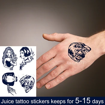 Водонепроницаемая временная татуировка с чернилами для сока, наклейка с изображением мультяшной сексуальной девушки-пистолета, клоуна, цветочного фруктового геля, долговечная поддельная татуировка для мужчин и женщин