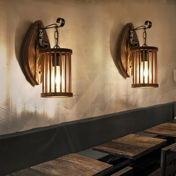 Американский винтажный Ретро Промышленный настенный светильник в стиле ретро, бар, ресторан, кафе, коридор, настенный светильник, прикроватный декоративный настенный бра из массива дерева