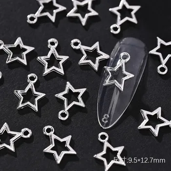 100шт 3D сплава, роскошные подвески для ногтей в виде звезд, Серебряные полые украшения для пирсинга, украшения для ногтей, подвеска 