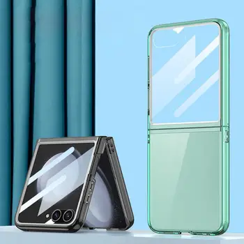 Тонкий прозрачный чехол для Samsung Galaxy Z Flip 5 5G Temepred Защитная стеклянная пленка Новое большое окно откидной задней крышки