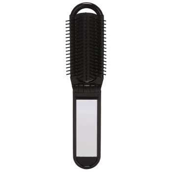 Портативная дорожная складная щетка для волос с зеркалом, компактная расческа карманного размера-черный