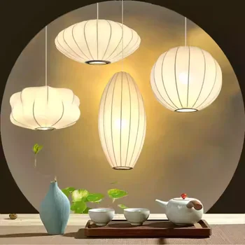 Китайский фонарь Pandant Лампы Украшение потолка чайной комнаты Тканевая люстра Персонализированное освещение ресторана Праздничная атмосфера