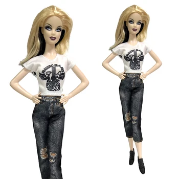 Официальная кукла NK из 2 предметов, футболка в уличном стиле, рубашка + художественная имитация джинсов с дырками Для Барби 1/6, Аксессуары, Игрушки, Подарки для...