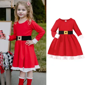 Рождественское платье для детей, девочки 2-7 лет, Новогодние платья для косплея Санта Клауса, карнавальная вечеринка для девочек, красная одежда