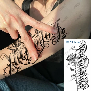 Водонепроницаемая временная татуировка-наклейка с готическим словом и буквенным текстом, флэш-тату Lotus Боди-арт, рука, запястье, задняя часть, поддельная татуировка, Мужчины, Женщины, взрослые