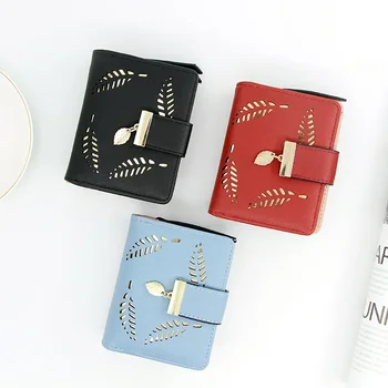 Новый простой и универсальный женский короткий кошелек от интернет-знаменитостей, однотонный клатч с простой пряжкой, полая сумка с удостоверением личности