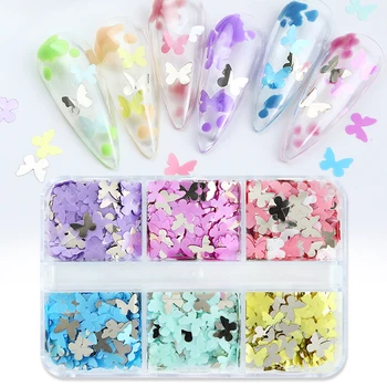 6 сеток разноцветных маслянистых блесток для ногтей, украшения, светлые блестящие хлопья для маникюра, аксессуары для дизайна ногтей