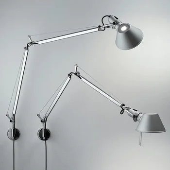 Настенный светильник с длинными рукавами в американском стиле, серебристо-черные металлические лампы для чтения в спальне E27 с поворотной регулировкой переключателя, прямая поставка
