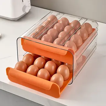 Горячий холодильник 2023 Коробка для хранения яиц Большая вместимость Двухслойная Штабелируемая коробка для яиц Холодильник для хранения на кухне Быстрая доставка