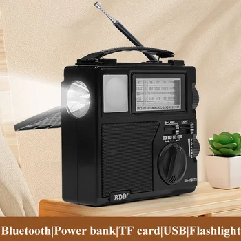 Портативное аварийное радио, Солнечный FM AM SW радиоприемник со светодиодным фонариком, Беспроводной динамик Bluetooth, Музыкальный плеер, зарядное устройство для телефона